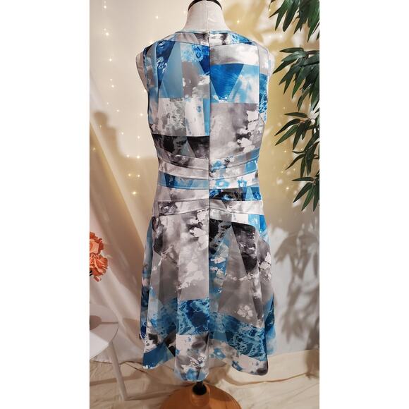 Calvin Klein Abstract Scuba Fit and Flare Sleeveless Dress Womens Size 12 Blue - Picture 3 of 9